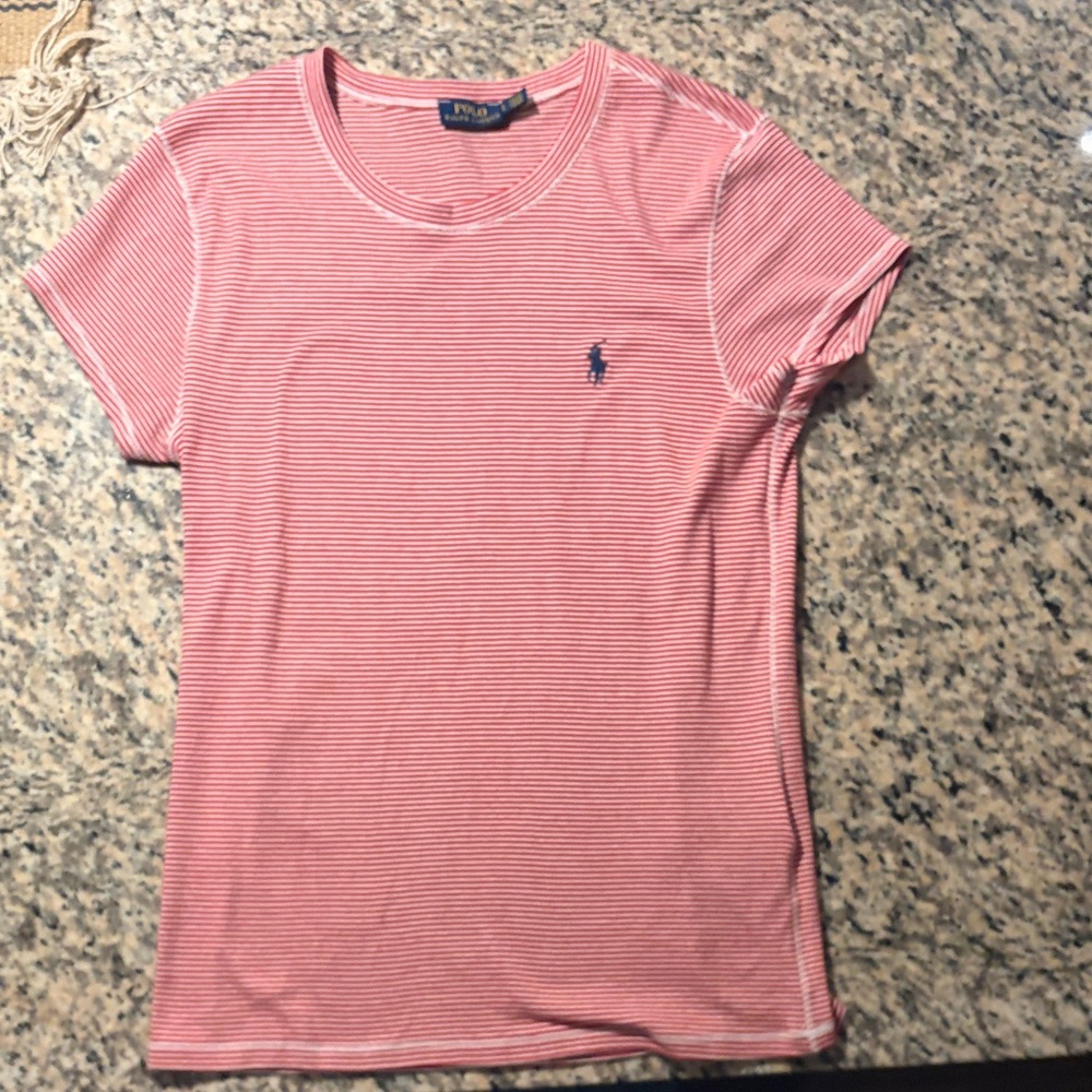 Polo by Ralph Lauren Women's Red Striped Tee